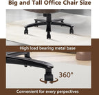 CLATINA Big and Tall Fabric Home Office Chair, Extra Wide Seat, Heavy Duty Ergonomic Executive Cloth Desk Chair with Wheels and Padded Armrests, High Back Computer Task Chair, Black, 500 LBS Capacity