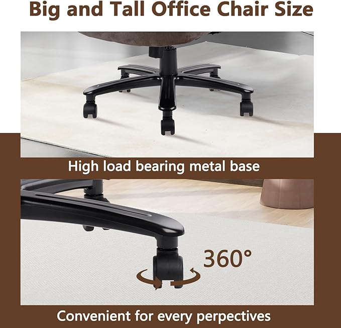 CLATINA Big and Tall Fabric Home Office Chair, Extra Wide Seat, Heavy Duty Ergonomic Executive Cloth Desk Chair with Wheels and Padded Armrests, High Back Computer Task Chair, Black, 500 LBS Capacity