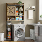 Farmhouse Storage Cabinet Over Toilet with Sliding Door & Toilet Paper Holder Stand, Space-Saving Bathroom Rack