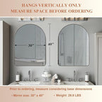ANDY STAR 30 x 40 Inch Arched Mirror, Brushed Nickle Bathroom Mirror in Stainless Steel Metal Frame, Arch Top Rounded Corner 1 Inch Deep Set Design Wall Mount Hangs Vertical