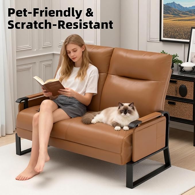 Modular Cloud Sectional Couches for Living Room, Faux Leather Loveseat & Accent Chairs Set of 2, Upholstered Sectional Sofa Set for Office, Brown