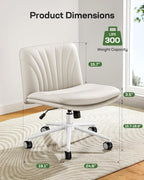 Marsail Armless-Office Desk Chair with Wheels: PU Leather Cross Legged Wide Chair,Comfortable Adjustable Swivel Computer Task Chairs for Home,Office,Make Up,Small Space,Bed Room(Balanced Beige)