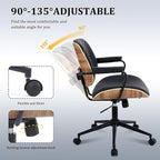 BV Mid Century Modern Office Chair Set of 1, Swivel Rolling Deak Chair with Armrests and Walnut Back, Adjustable Desk Chair for Home Office, Black