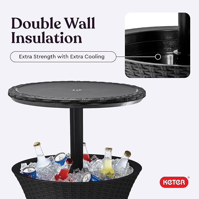 Keter Pacific Cool Bar Outdoor Patio Furniture and Hot Tub Side Table with 7.5 Gallon Beer and Wine Cooler, Dark Grey