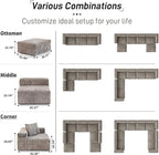 WJShome Cloud Couch Modular Sectional Sofa,102inch L Shaped Sofa with Ottoman,Brown 3 Seater Corduroy Couch,Convertible Sectional Sofa for Living Room,Cushion Covers Removable& Washable