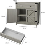JUMMICO Coffee Bar Cabinet Farmhouse Kitchen Sideboard Buffet Cabinet with Drawer and Adjustable Shelf Barn Door Storage Cabinet for Kitchen, Dining Room, Bathroom, Entryway (Ash Grey)