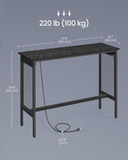 VASAGLE Bar Table with Power Outlets, 47.2 Inches LED Lights Narrow Tall Pub Table, Counter Height Console Desk, Mesh Panels and Metal Frame, for Kitchen, Entryway, Ebony Black and Matte Black