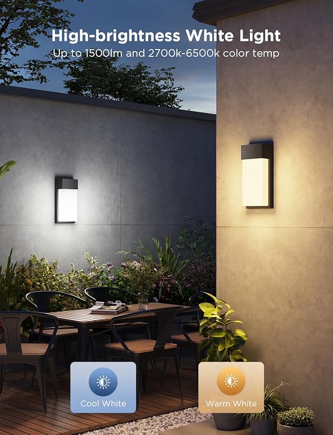 Govee Outdoor Wall Light, 1500LM Smart RGBIC Porch Lights Outdoor with 45 Scene Modes, IP65 Waterproof for Outdoor Decor, DIY, Wall Sconce Works with Alexa, Google Assistant and Matter, 1 Pack