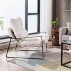 HEAH-YO Modern Accent Chair Set of 2, Upholstered Sherpa Living Room Chair with Backrest and Metal Frame, Comfy Reading Chair for Bedroom, White