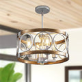 Silver Farmhouse Chandelier Light Fixture, 4-Light Kitchen Lighting Fixture Ceiling Mount, Rustic Round Ceiling Hanging Kitchen Island Lighting for Dining Room Bedroomxture