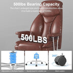 Big and Tall Office Chair, Executive Home Office Desk Chair, Comfy Leather High-Back Reclining Computer Chair with Retractable Footrest and Padded Arms, 360°Swivel Rolling Wheels, Wide Seat, Brown