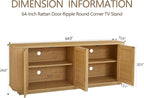 LKTART 64" Sideboard Buffet Cabinet with Storage, Wooden Fluted Storage Cabinet Sideboard with Adjustable Shelves Pressed Spring Rattan Doors for Kitchen Living Room (Natural)
