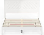 Serene Farmhouse Style Wood Bed in Queen Size with Chevron Scoring Headboard, Coastal Modern Design, Sturdy, Easy Assembly, Ample Underbed Storage, White Finish