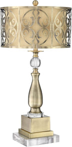Possini Euro Design Doris Traditional Table Lamp with Clear Square Riser 32" Tall Brass Metal Candlestick Double Drum Shade for Bedroom Living Room House Home Bedside Nightstand Office Family