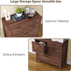 Lateral File Cabinet with 4 Drawers, Farmhouse File Cabinet for Letter/Legal/A4 Size Hanging Files, Large Wood File Storage Cabinets Printer Stand for Home Office Cabinets, Rustic Brown