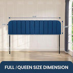 Upholstered Headboard - Striped Interval - Adjustable Height - Metal Legs - Bed Frame (Blue, Queen (U.S. Standard))