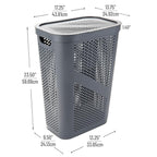 Mind Reader 60L Slim Laundry Hamper, Clothes Basket, Lid, Ventilated, Plastic, Set of 2, Gray