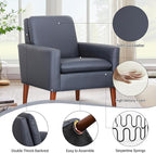 Lohoms Faux Leather Accent Chair for Living Room, Mid-Century Modern Comfy Reading Leisure Chairs for Bedroom, Upholstered Armchair for Apartment/Office/Waiting Room, Wood Legs, Dark Blue