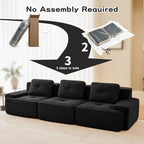 115.3” Black Boneless Couches for Living Room, Modular Sectional Sofa, 3 Seater Comfy Upholstered Deep Seat Corduroy Fabric Cloud Couch No Assembly, Anti-Slip Design