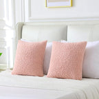 FUTEI Pink Throw Pillow Covers 16x16 Inch Set of 2,Furry Faux Fur Teddy Boucle Textured Cushion Covers,Soft Fluffy Decorative Pillow Case,Home Decor for Couch Bed Living Room Office Car