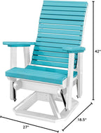 DutchCrafters Modern Horizontal Slat High Back Poly Adirondack Swivel Glider Outdoor Patio Chair (White & Aruba Blue)