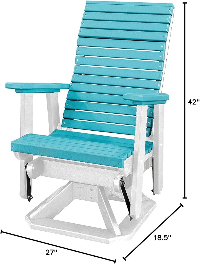DutchCrafters Modern Horizontal Slat High Back Poly Adirondack Swivel Glider Outdoor Patio Chair (White & Aruba Blue)