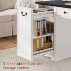60'' Farmhouse Executive Desk with Drawers, Home Office Desk with Power Outlet & Keyboard Tray, Wood Computer Desk with File Drawer & Slide-Out Storage Shelves, Writing Desk for Work, White