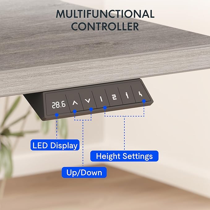 FLEXISPOT EN2 Whole-Piece Standing Desk with Clamp Power Strip, 55 x 28 Electric Stand Up Height Adjustable Desk with Cable Management (White Frame + 55" Gray Wood Grain Top,2 Packages)