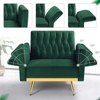 Velvet Accent Chair with Adjustable Armrests and Backrest, Button Tufted Lounge Chair, Single Recliner Armchair with Ottoman and Pillow for Living Room, Bedroom, Green