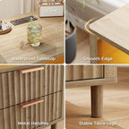 Fluted Nightstand Set of 2, Multifunctional 3 Drawers Storage Bedside Table with Charging Station, Wood Modern Nightstand, Curved Profile Design, End Table for Indoor Room Bedroom, Oak