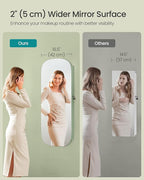 SONGMICS Jewelry Organizer, LED Jewelry Cabinet Wall/Door Mounted, Lockable Rounded Wide Mirror with Storage, Christmas Gift 3.9 x 16.5 x 42.5 Inches, Laurel Green Surface with Cream White Lining