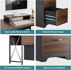 Bestier L Shaped Desk with 4 Drawers, 63" x 47" Executive Desk with Open Storage & Monitor Stand, Corner Desk with 2 File Drawers & Modesty Panel for Home Office, Cherry