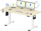 FLEXISPOT 63x32 Inch Electric Large Standing Desk for Home & Office, Spacious Splice Board Desk with Cable Management & Organizer, Cup Holder & Hook, White Wood Grain