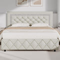 BarnFurin Queen Bed Frame with Diamond Tufted Headboard, Faux Leather Upholstered Bed with Wooden Slats Support, No Box Spring Needed, Mattress Foundation, Easy Assembly, Cream