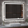 LED Bathroom Mirror, 40x32 Inch Gradient Front and Backlight Bathroom Vanity Mirror, 3 Colors Dimmable CRI>90 Double Lights, IP54 Enhanced Anti-Fog, Hanging Plates Wall Mount LED Mirror