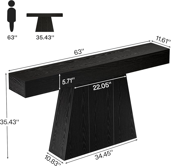 Tribesigns 63" Black Console Table, Farmhouse Entryway Table with Trapezoidal Base, Narrow Long Wood Sofa Table Behind Couch Table for Entrance, Hallway, Living Room, Black