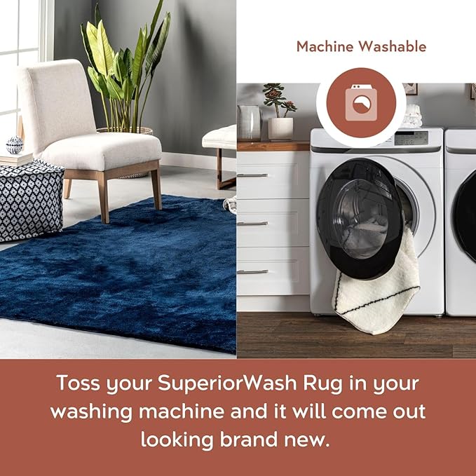 nuLOOM 6' Square Cozy Plush SuperiorWash Area Rug, Machine Washable, Non-Slip, Soft Fluffy Shag Carpet for Living Room Bedroom Kids Room Nursery Home Decor, Loni Navy