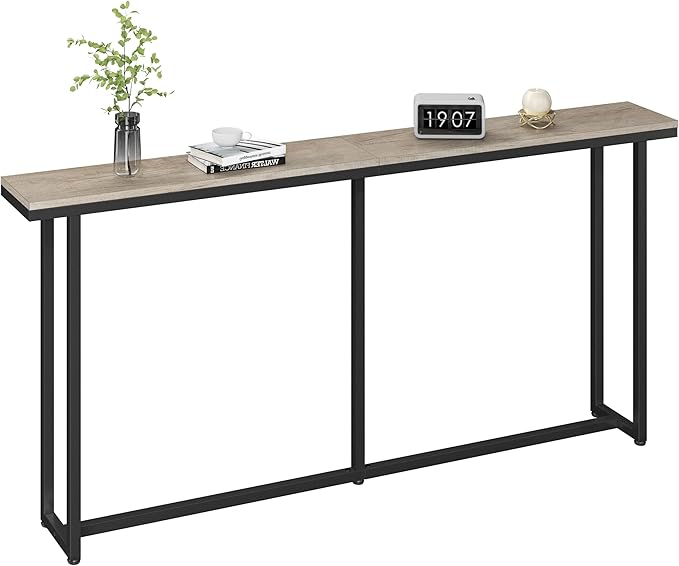Yaheetech Narrow Console Table with Sturdy Metal Frame, 63 Inch Extra Long Entryway Sofa Table for Behind Couch, Hallway, Living Room, Gray