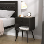 VECELO Nightstands Set of 2, Mid Century Modern End Bedside Table, Night Stand with Storage Drawer and 2 Tiers Open Shelf for Small Place, Bedroom, Living Room, Easy Assembly, Black