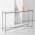 SAFAVIEH Couture Home Collection Jessa Silver Metal/Tempered Glass Top Entryway Living Room Rectangle Console Table (Fully Assembled)