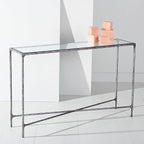 SAFAVIEH Couture Home Collection Jessa Silver Metal/Tempered Glass Top Entryway Living Room Rectangle Console Table (Fully Assembled)