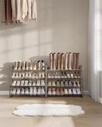 SONGMICS Shoe Rack, 8-Tier Shoe Organizer, Metal Rack for Garage, Set of 2, 4-Tier Stackable Shelf, with Adjustable Flat or Angled Shelves, 32-40 Pairs, Cappuccino Beige ULMR008L01