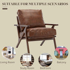 Wahson Brown Leather Accent Chair Mid Century Modern Chair, Retro Upholstered Armchair with Wood Frame and Removable PU Cushions, Large Compfy Leisure Slipper Chair for Living Room/Bedroom