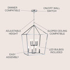 JONATHAN Y JYL7438C Pagoda Lantern Dimmable Adjustable Metal LED Pendant Classic Traditional Farmhouse Dining Room Living Room Kitchen Foyer Bedroom Hallway, 20 in, Chrome