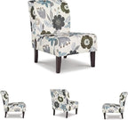 Signature Design by Ashley Triptis Floral Armless Accent Chair with Attached Cushions, Fabric Upholstery, Wood Legs, 16.63" Seat Height, White, Blue & Gray