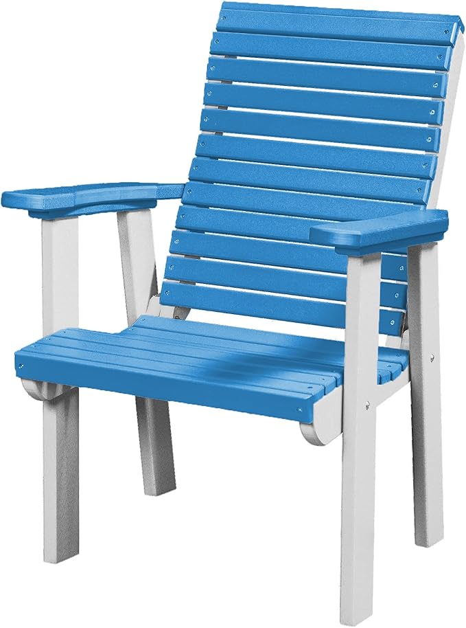 DutchCrafters Modern Horizontal Slat High Back Poly Outdoor Patio Chair (White & Blue)