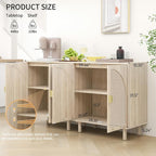 Beige Rattan Cabinet-2-Doors,Sideboard Buffet Cabinet with Storage-Accent Storage Cabinet with Cane Door, Boho Wood Credenza for Dining Room, Kitchen,Study Room (Beige Set 2)