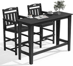 HDPE Outdoor Patio Bar Set with High Top Table and 2 Adirondack Chairs, All-Weather Bar Height Outside Rectangular Pub Furniture for Bistro, Garden, Backyard, Deck | 3-Pieces, Matte Black