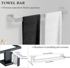 BOZWELL 5 Piece Brushed Nickel Stainless Steel Towel Bar Set, 23.6 inch Square Bathroom Hardware Accessories Set,Wall Mounted Towel Racks for Bathroom