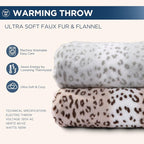 Westinghouse Heated Throw Blanket, Leopard Electric Throw Blanket, Luxury Faux Fur to Flannel Reversible, 6 Heating Levels & 2-10 Hours Time Setting, Machine Washable(Throw, 50"x60")